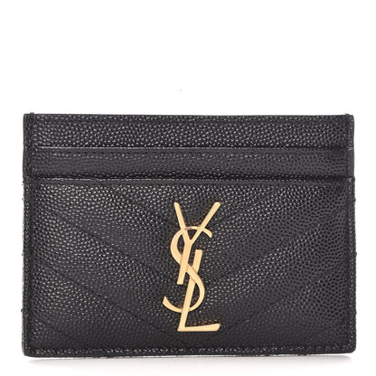 Saint Laurent Grain De Poudre Matelasse Chevron Monogram Credit Card Case Black 1 of 8