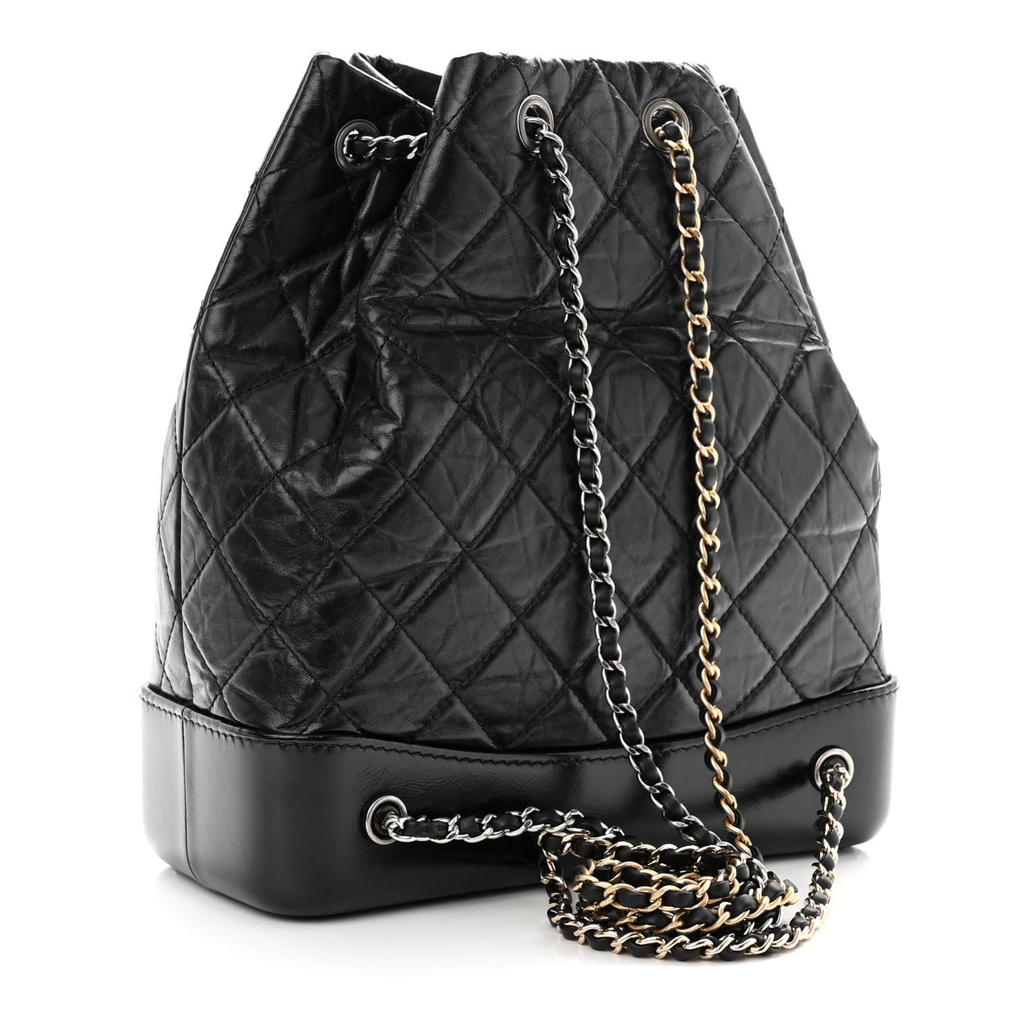Aged Calfskin Quilted Gabrielle Backpack Black