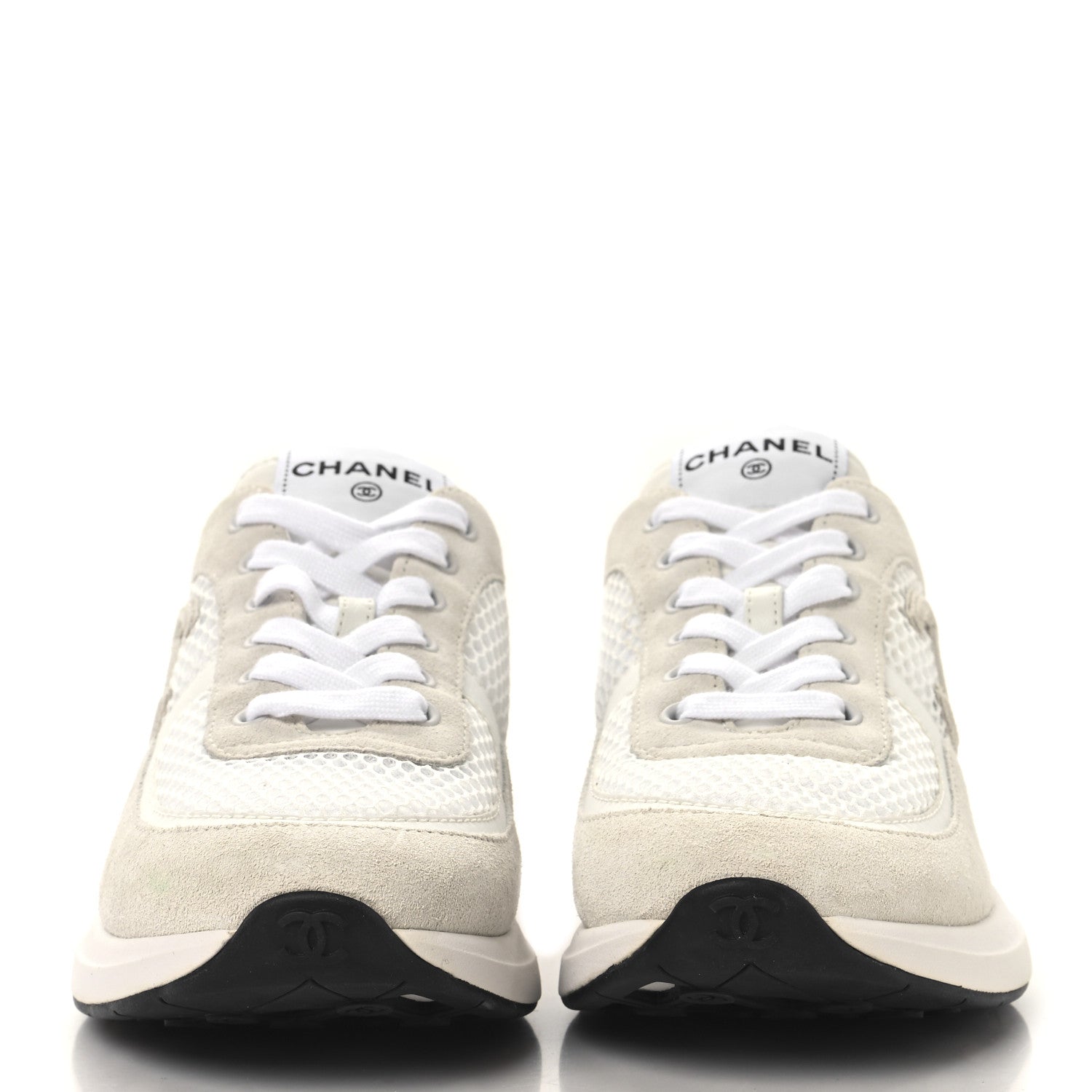 Chanel Calfskin Mesh Lycra Suede Womens Logo Sneakers 40 White 3 of 9