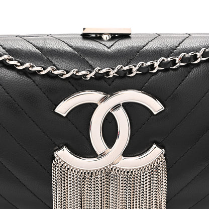 Chanel Lambskin Chevron Quilted CC Fringe Clutch Black 8 of 11