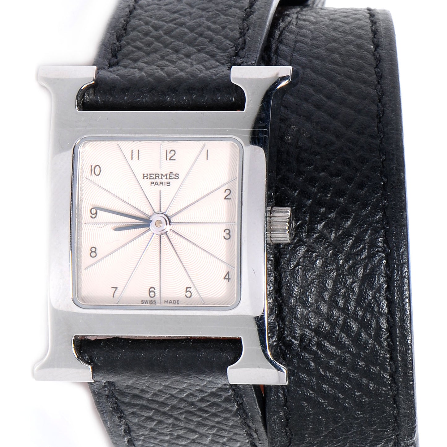 Stainless Steel Epsom 21mm Heure H Hour Double Tour Quartz Watch Noir