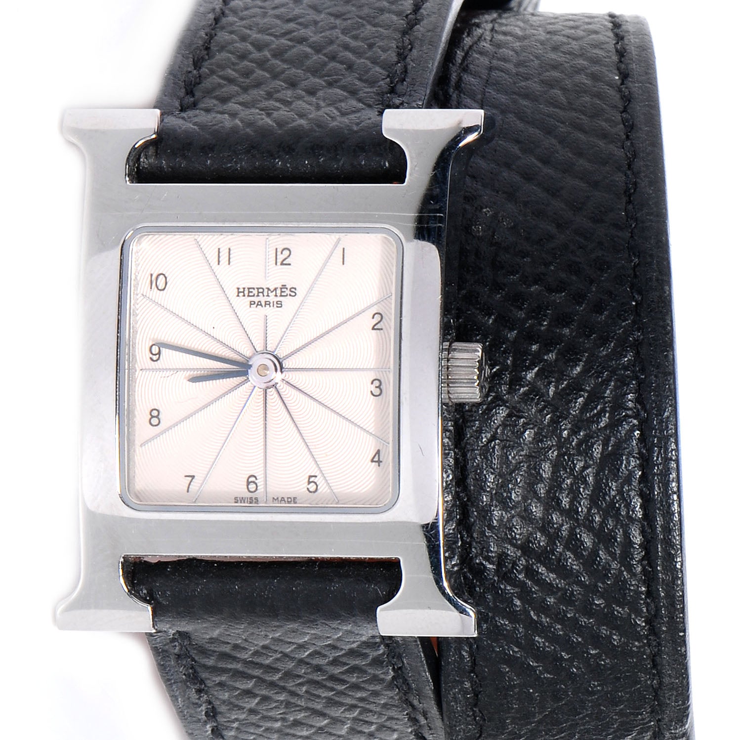 Hermes Stainless Steel Epsom 21mm Heure H Hour Double Tour Quartz Watch Noir 1 of 7