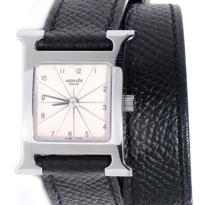 Hermes Stainless Steel Epsom 21mm Heure H Hour Double Tour Quartz Watch Noir 1 of 7