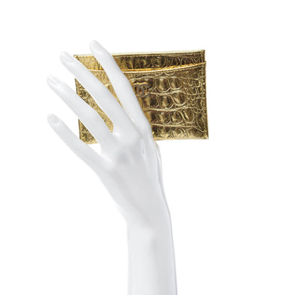 Chanel Metallic Calfskin Crocodile Embossed Cocodile Card Holder Gold 2 of 8