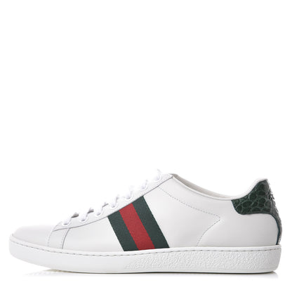 Gucci Calfskin Crocodile Web Womens Ace Sneakers 37.5 White Green 1 of 10