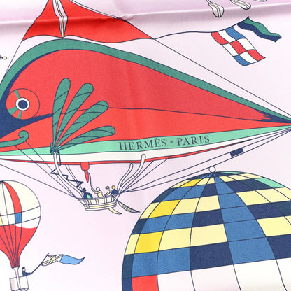 Hermes Silk Les Folies Du Ciel Scarf Rose Pale Vert Rouge 2 of 6