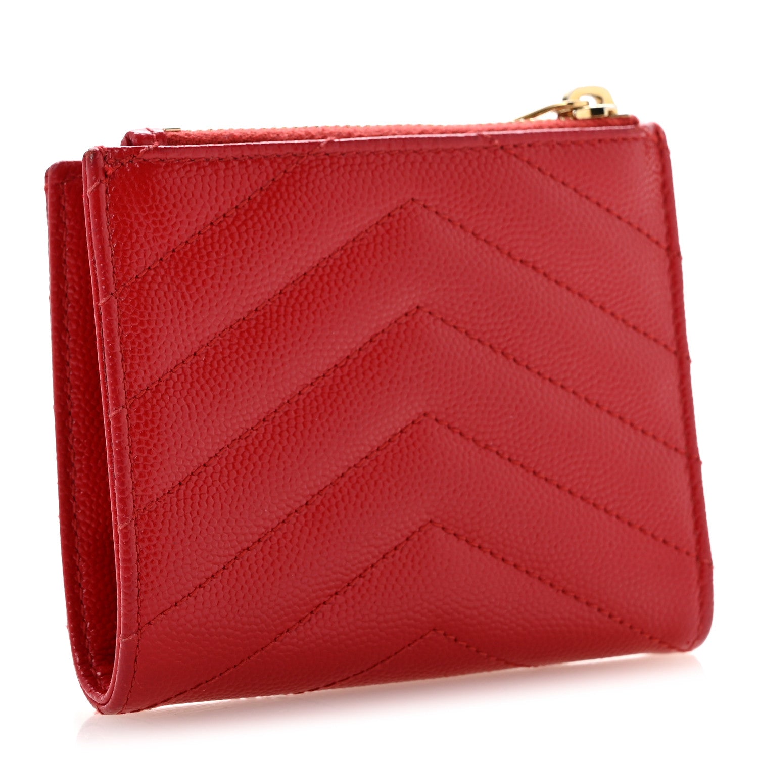 Saint Laurent Grain De Poudre Matelasse Chevron Monogram Zipped Card Case Bandana Red 3 of 11