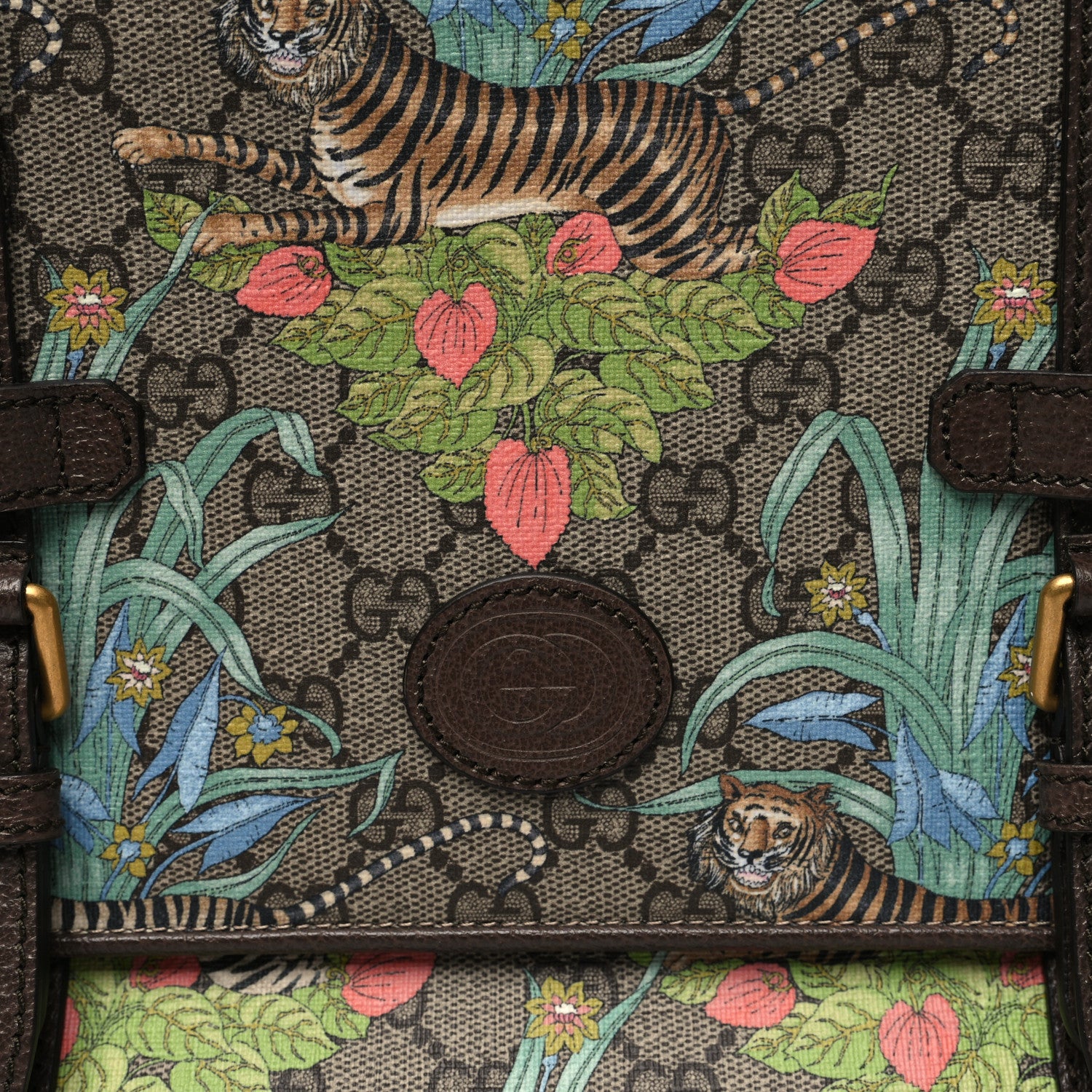 Gucci GG Supreme Monogram Tiger Savanah Textured Dollar Calfskin Retro Interlocking G Flap Messenger Bag Beige Ebony Multicolor New Acero 8 of 10