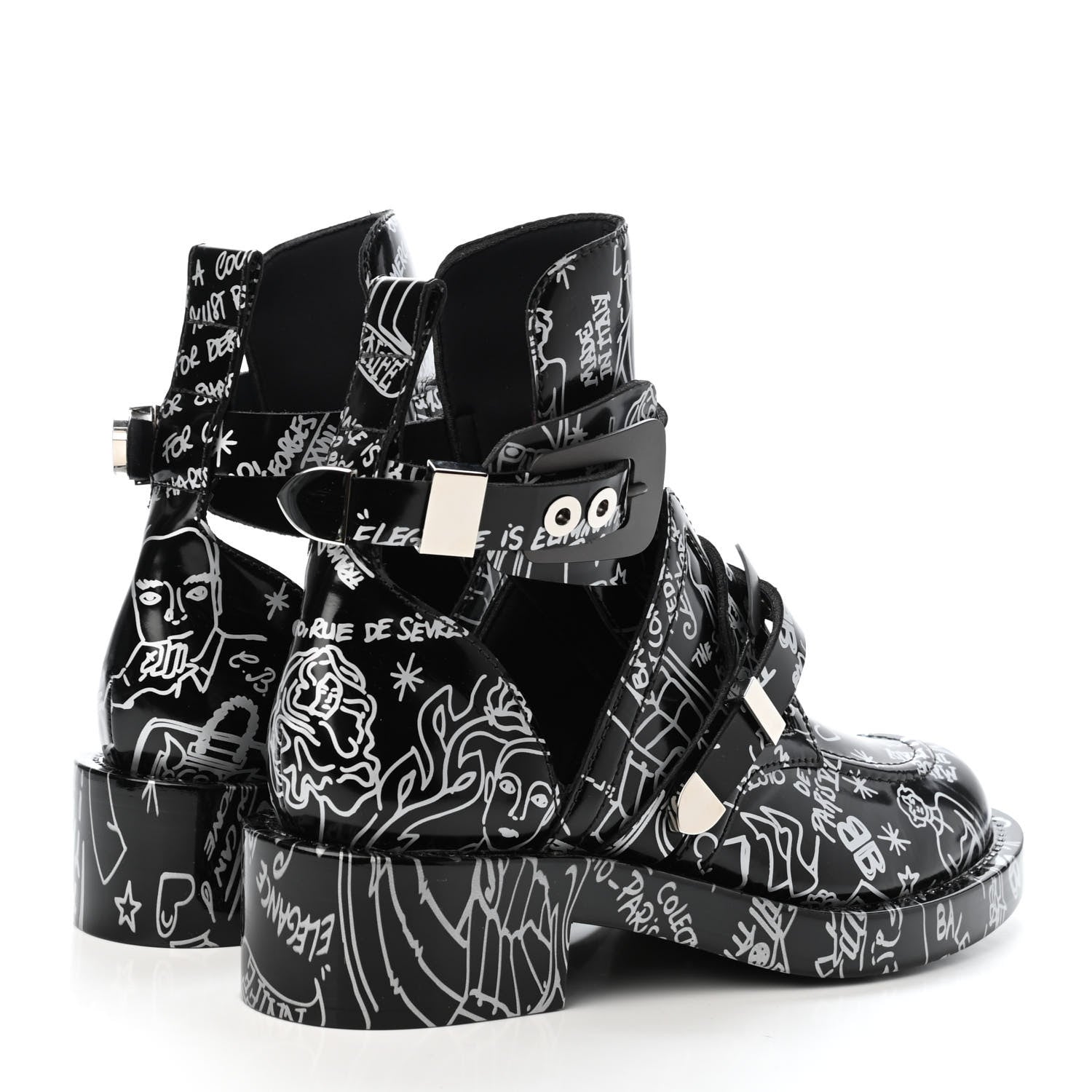 Balenciaga Calfskin Graffiti Buckled Platform Booties 39.5 Black 3 of 4
