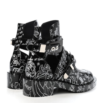 Balenciaga Calfskin Graffiti Buckled Platform Booties 39.5 Black 3 of 4