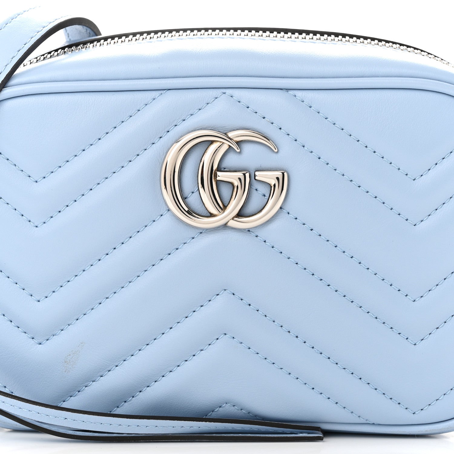 Gucci Calfskin Matelasse Mini GG Marmont Chain Shoulder Bag Porcelain Light Blue 8 of 11