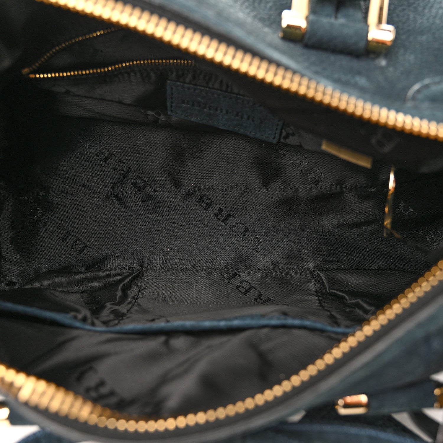 Burberry Suede Luggage Medium Bowling Barrel Bag Indigo Green 5 of 13