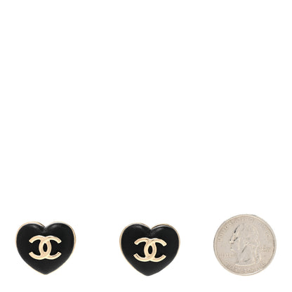 Chanel Lambskin CC Heart Earrings Black Gold 2 of 5