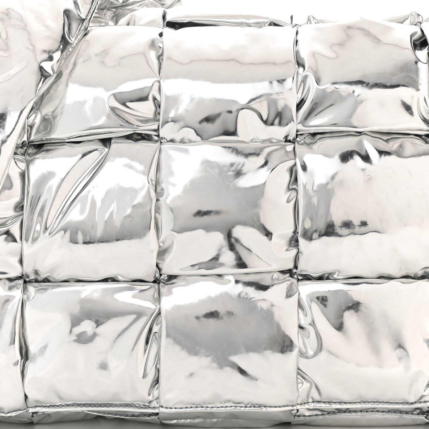 Metallic Calfskin Maxi Intrecciato Padded Cassette Crossbody Bag Silver