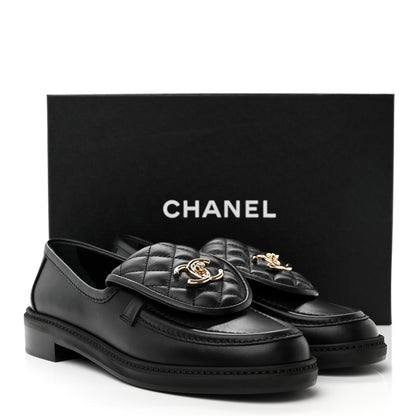 Chanel Lambskin Quilted CC Turnlock Loafers 39.5 Black 9 of 9
