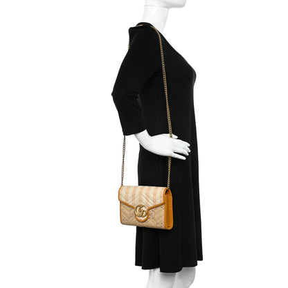 Gucci Raffia GG Monogram Matelasse GG Marmont Chain Wallet Natural Beige Off White Sun Oil 2 of 11