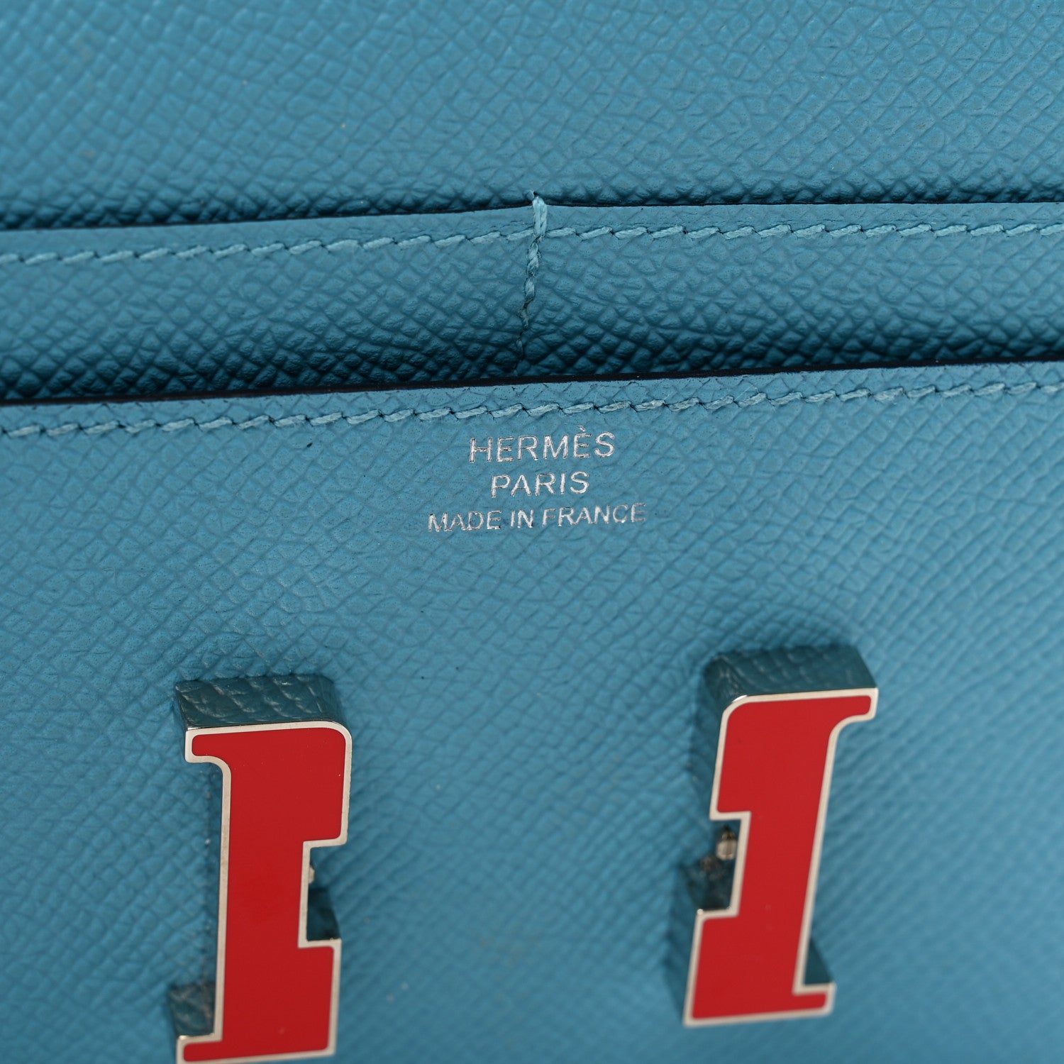 Hermes Epsom Enamel Constance Compact Passant Wallet Bleu du Nord Rouge de Coeur 6 of 8