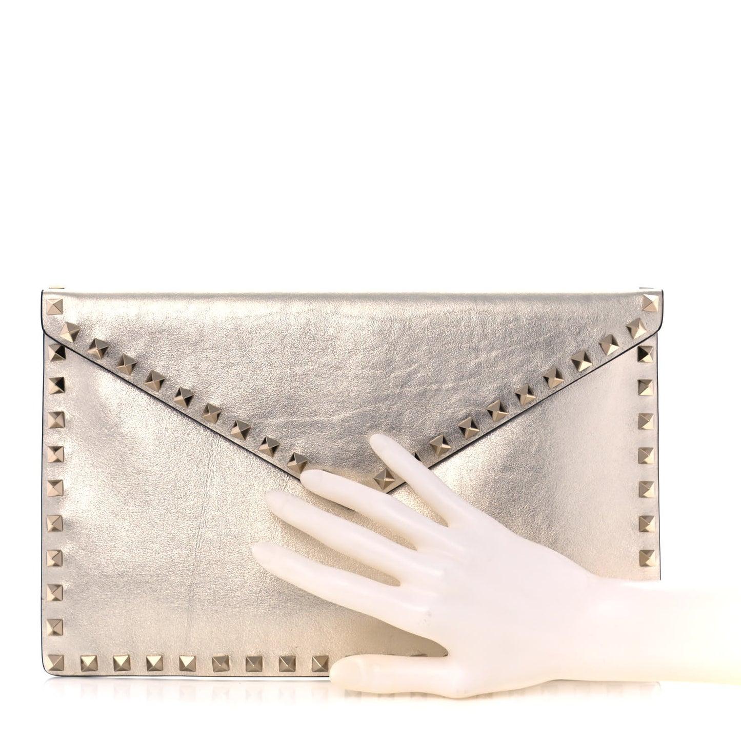 Metallic Calfskin Rockstud Envelope Clutch Sahara