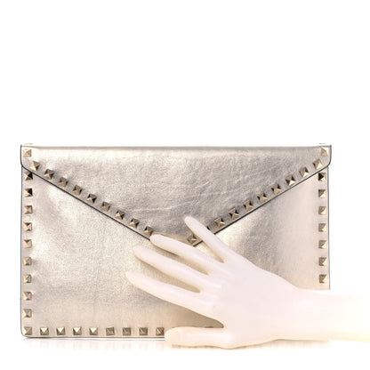 Valentino Garavani Metallic Calfskin Rockstud Envelope Clutch Sahara 2 of 7