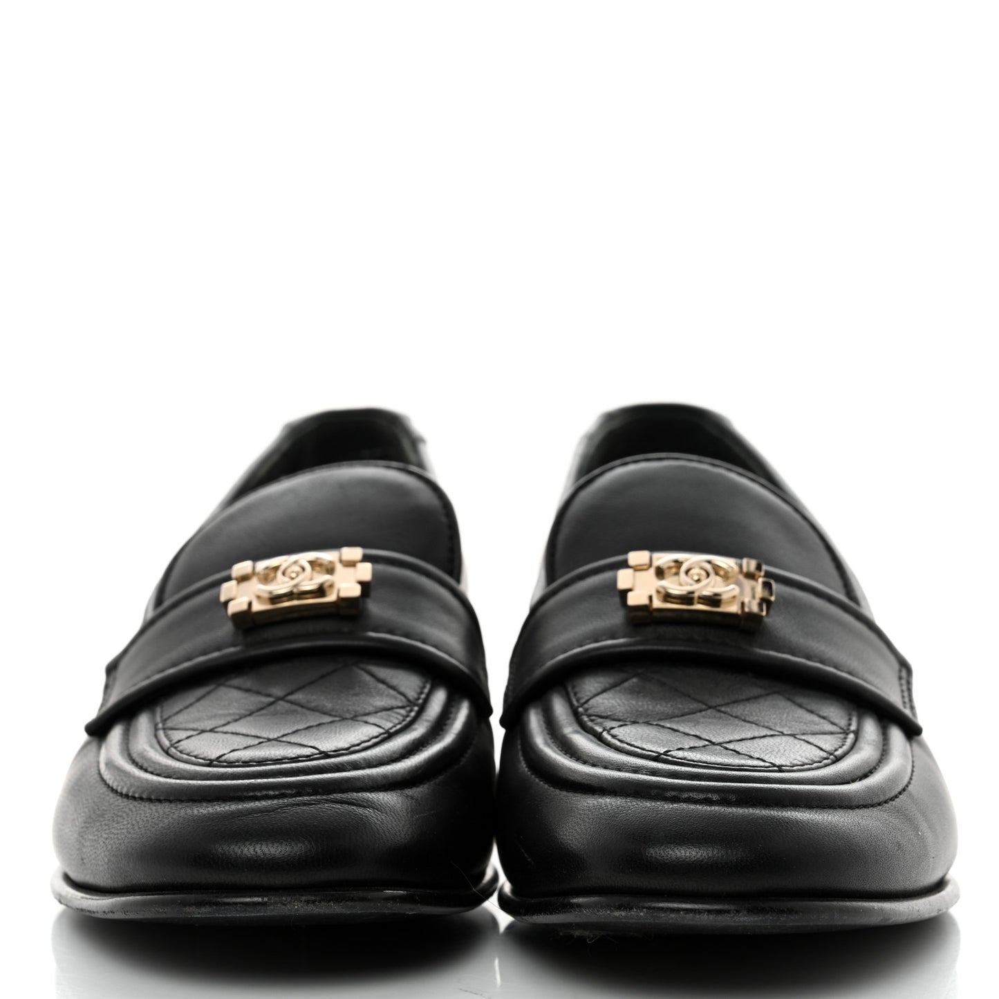Lambskin Quilted Boy Loafers 38 Black