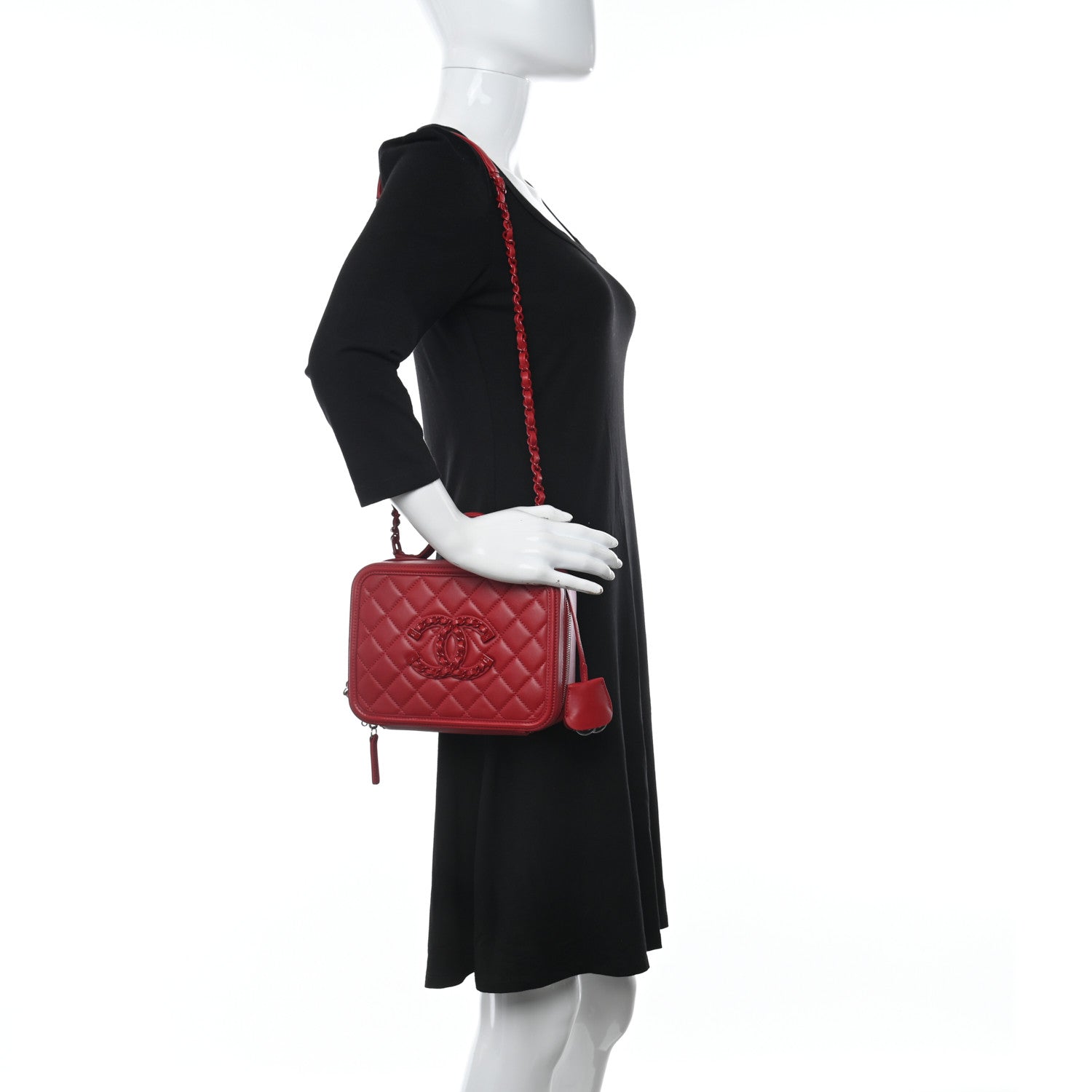 Chanel Lambskin Quilted Medium CC Filigree Vanity Case Dark Red 2 of 10