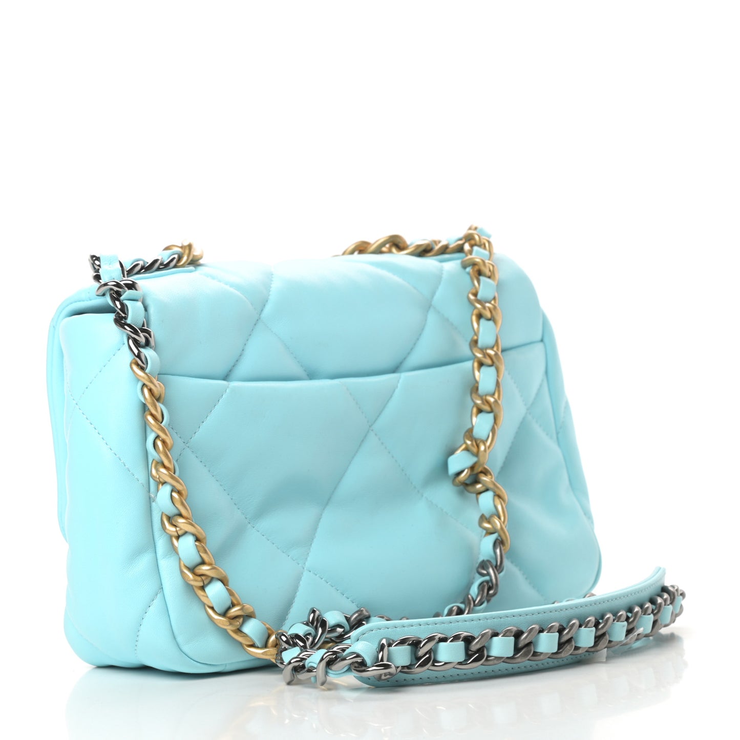 Shiny Lambskin Quilted Medium Chanel 19 Flap Neon Blue