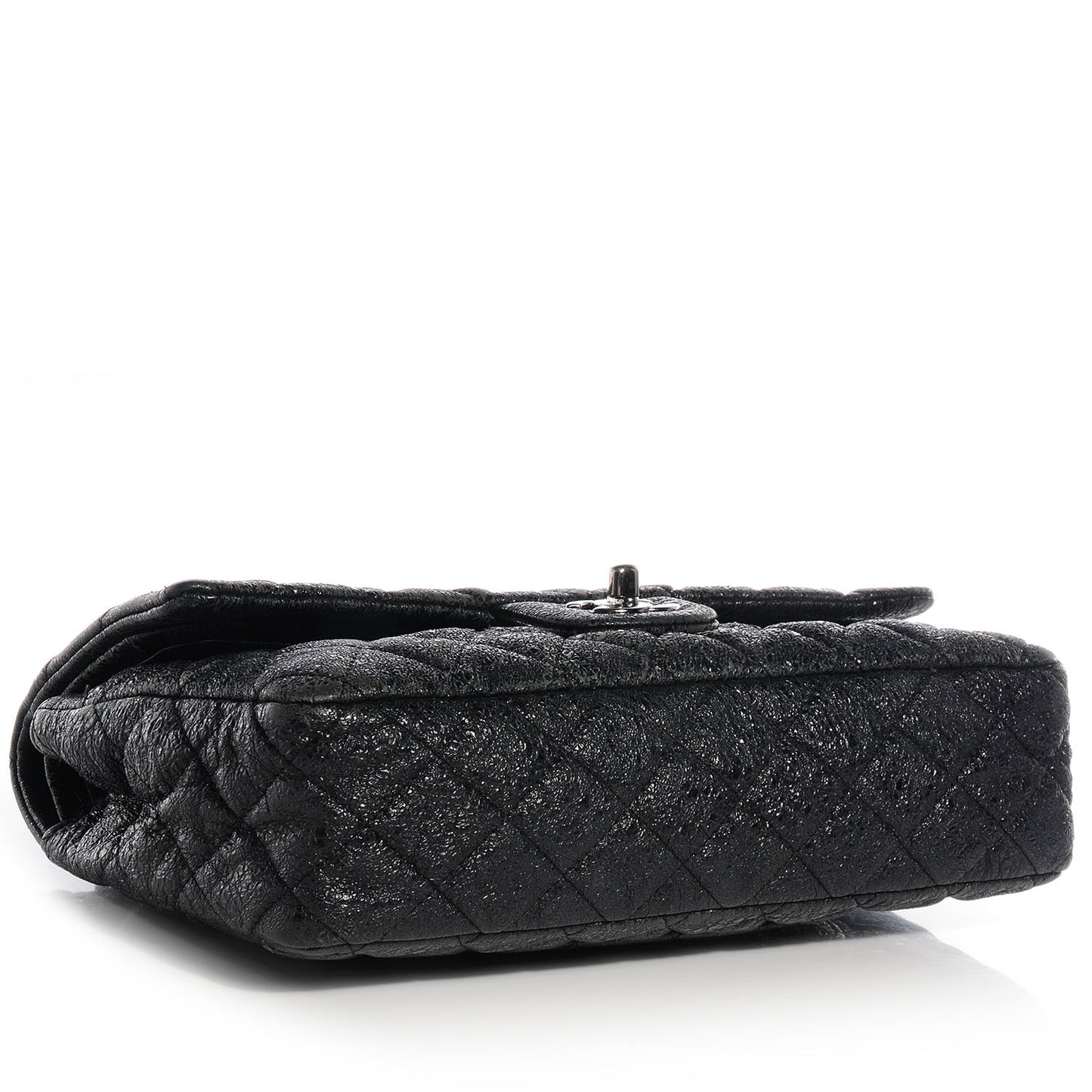 Crackled Calfskin Medium Double Flap Black