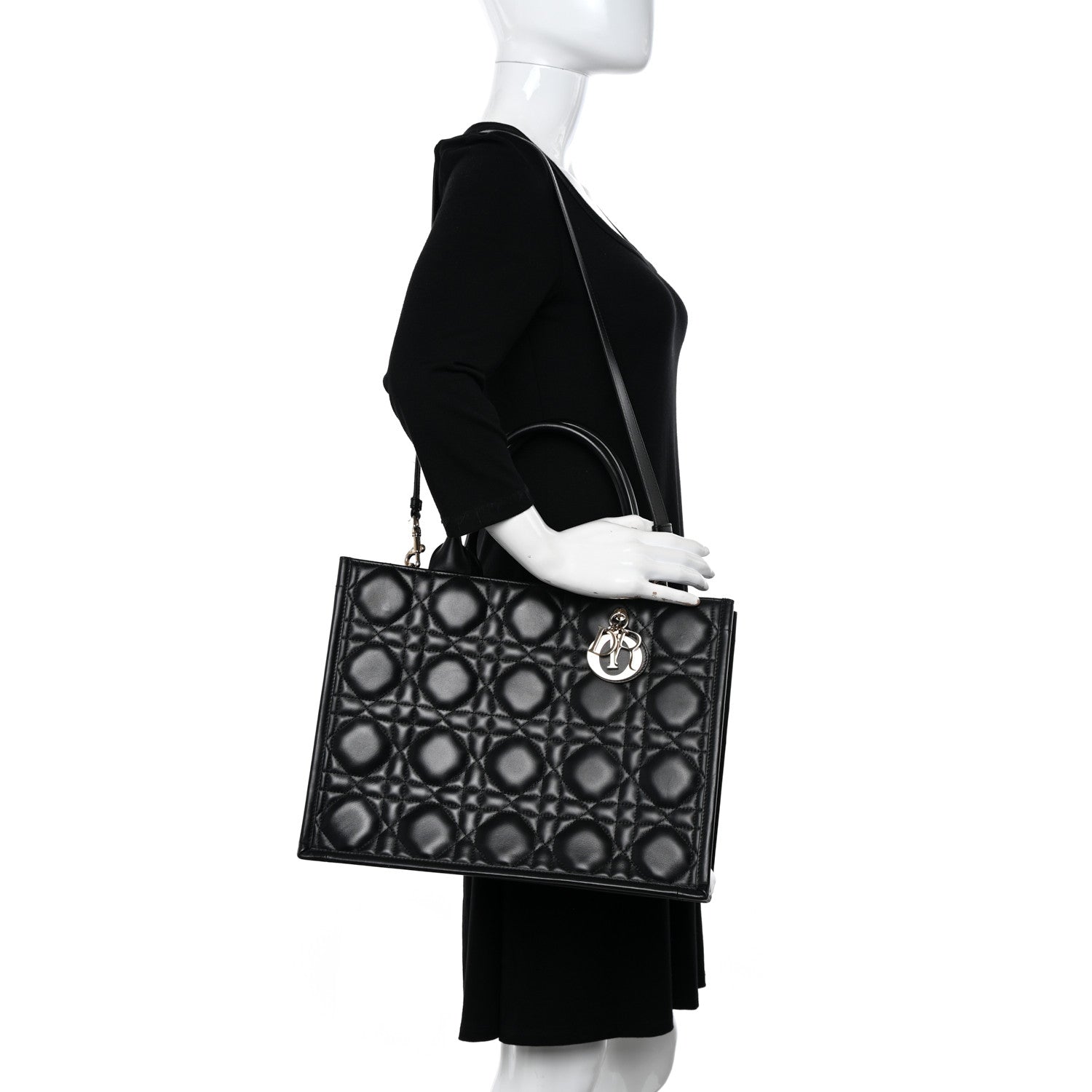 Christian Dior Calfskin Macro Cannage Medium Book Tote Black 2 of 10