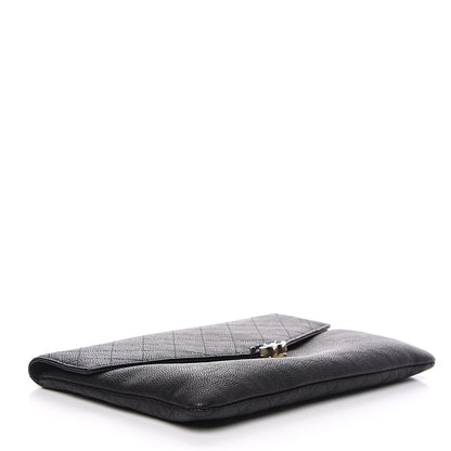 Chanel Caviar Quilted CC Box Flap Pouch Black Blue 3 of 8