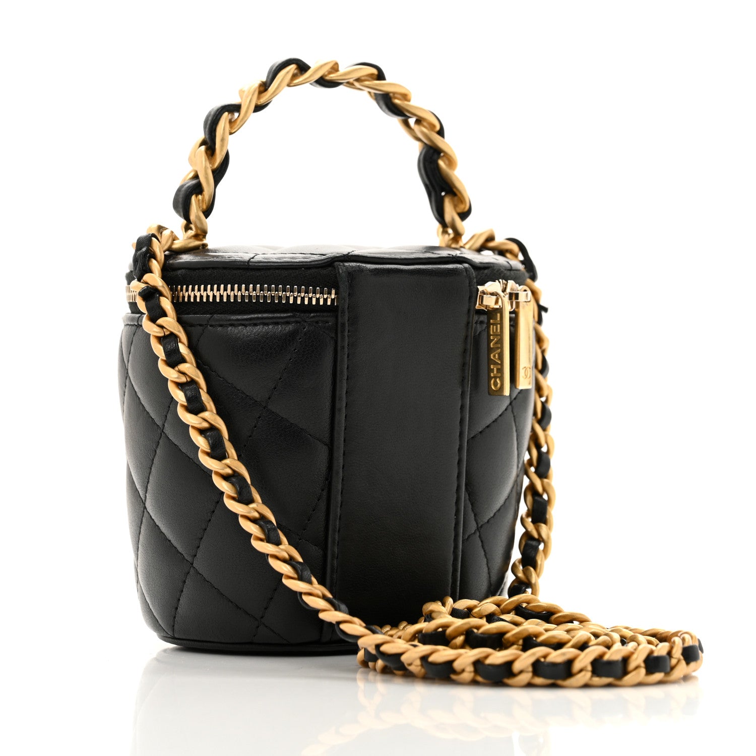Chanel Lambskin Quilted Afternoon Tea Top Handle Vanity Case With Chain Black 3 of 14