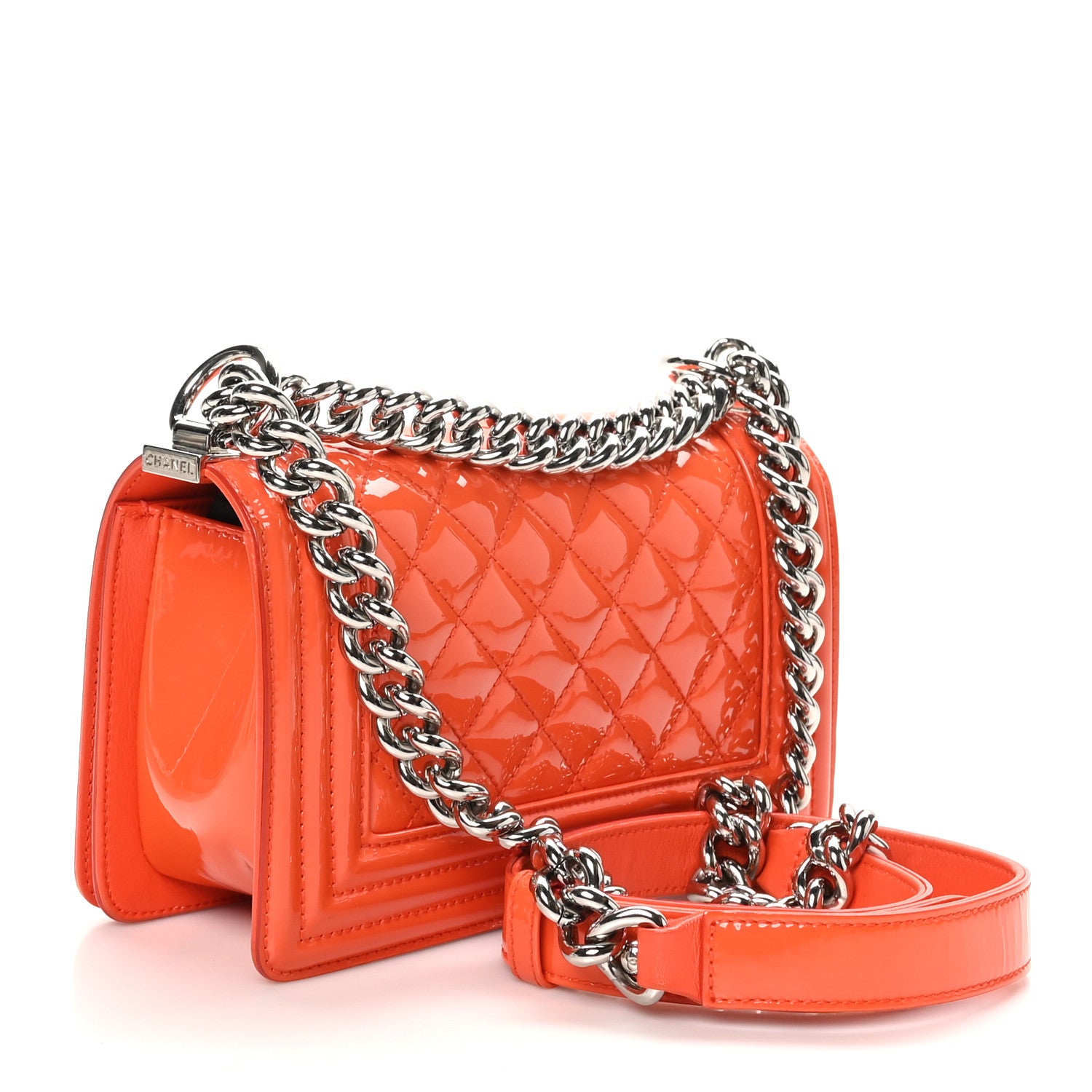 Chanel Patent Calfskin Quilted Small Plexiglass Boy Flap Orange 2 of 10