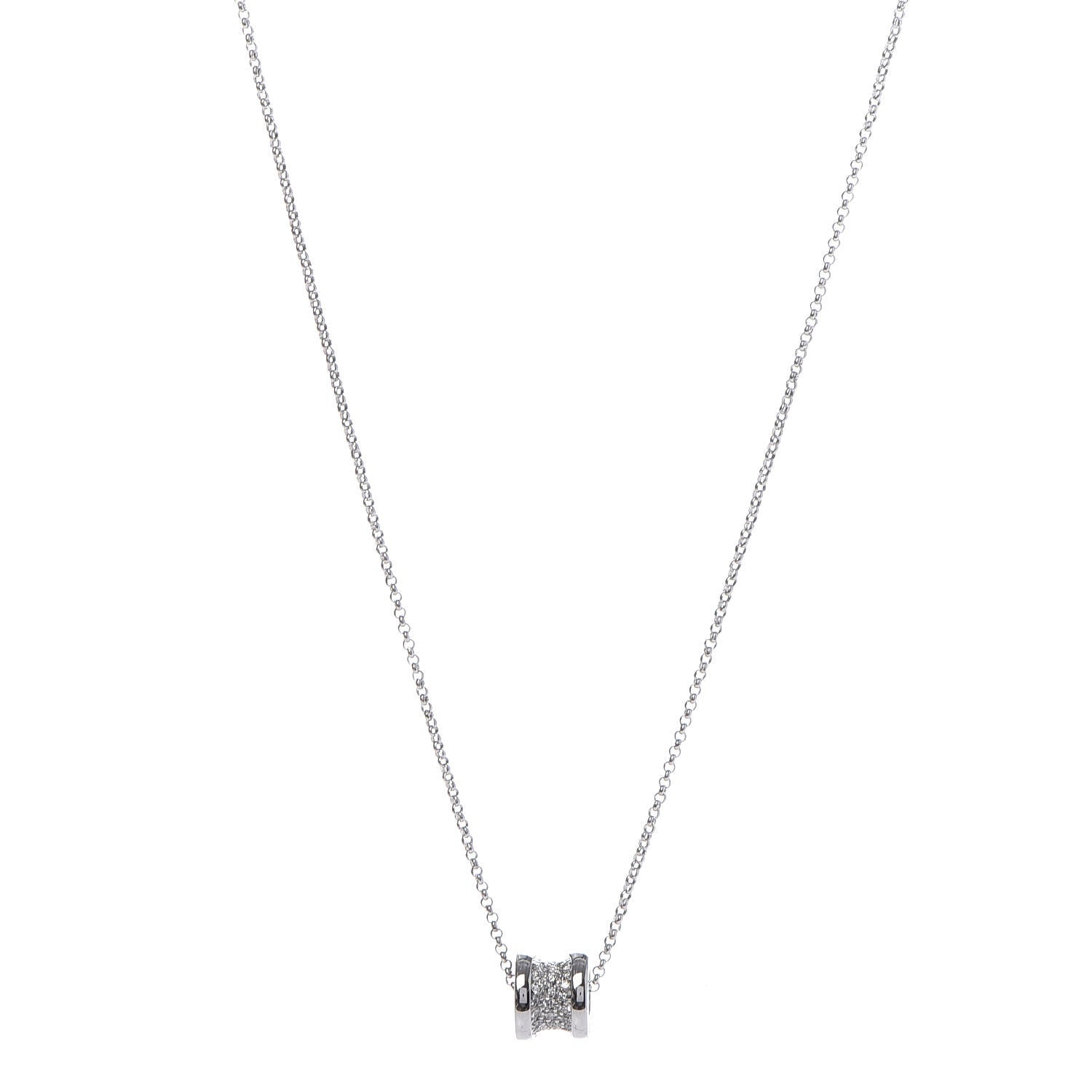 Bulgari 18K White Gold Diamond Small B.Zero1 Pave Pendant Necklace 1 of 5