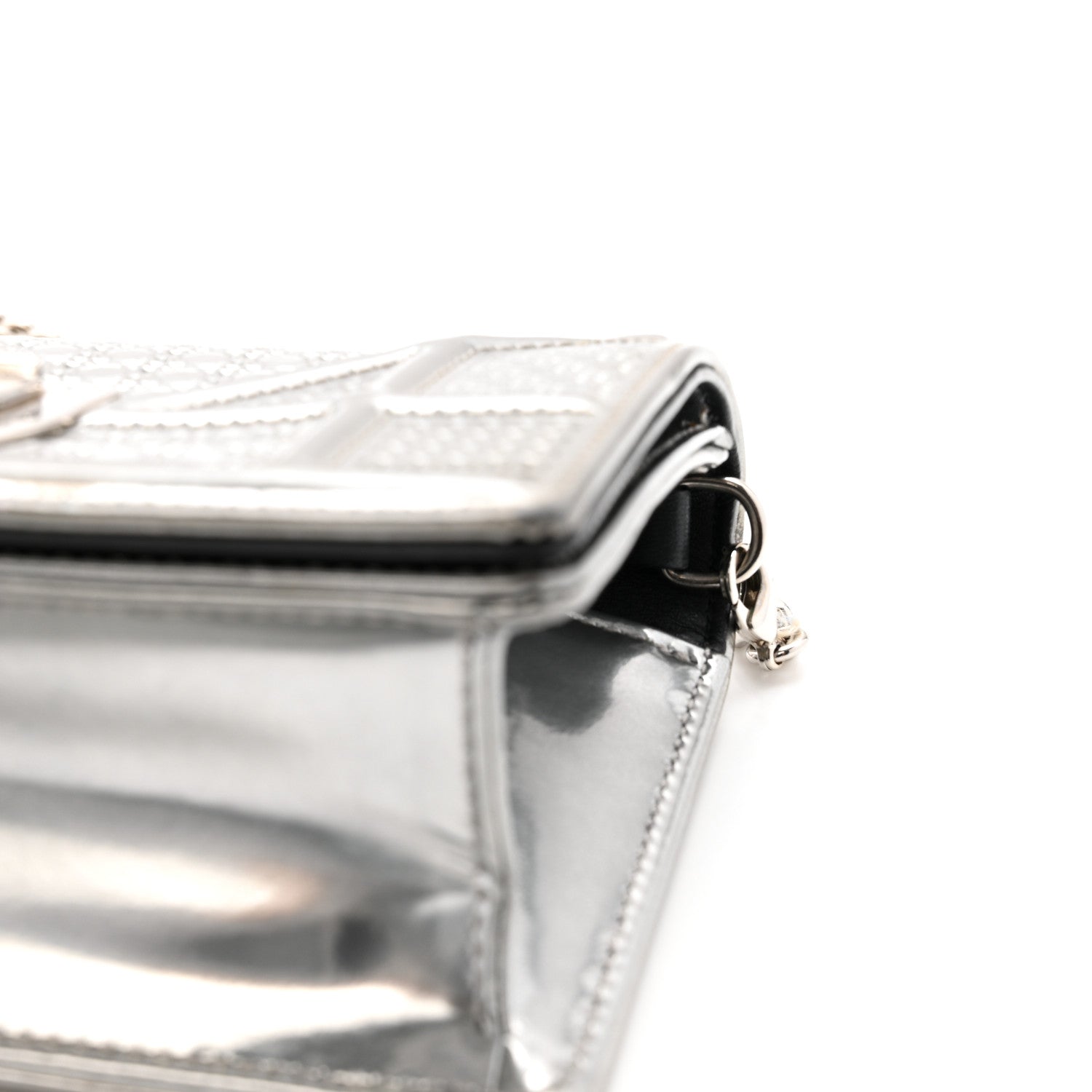 Christian Dior Metallic Patent Micro-Cannage Baby Diorama Flap Bag Silver 12 of 15