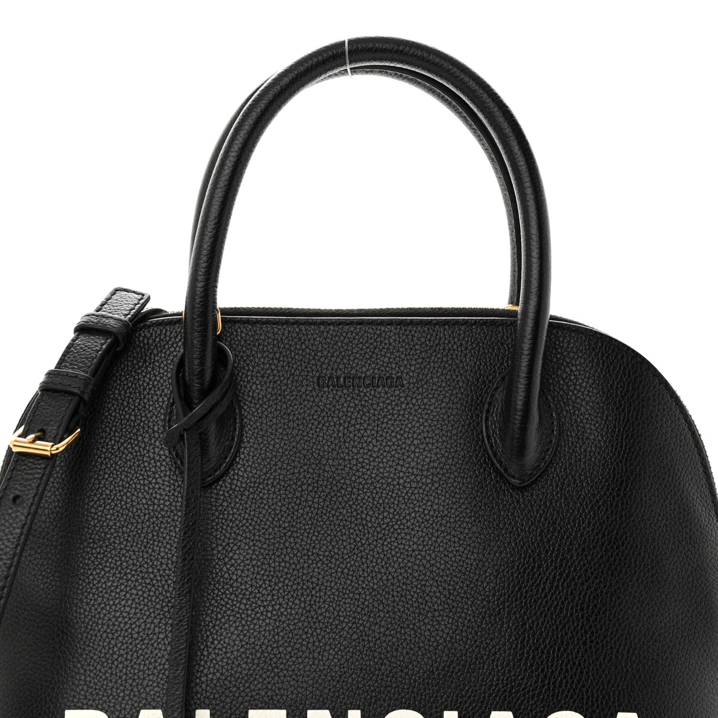 Signature Grained Calfskin Logo S Ville Top Handle Bag Black