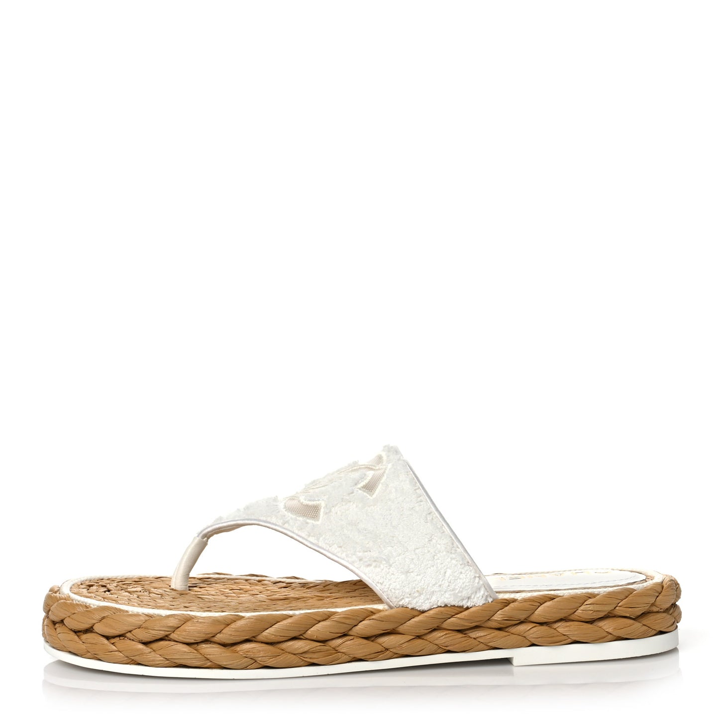 Terry Cloth Raffia CC Logo Thong Sandals 40.5 White