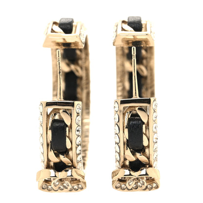 Chanel Crystal Lambskin CC Chain Hoop Earrings Gold Black 3 of 5