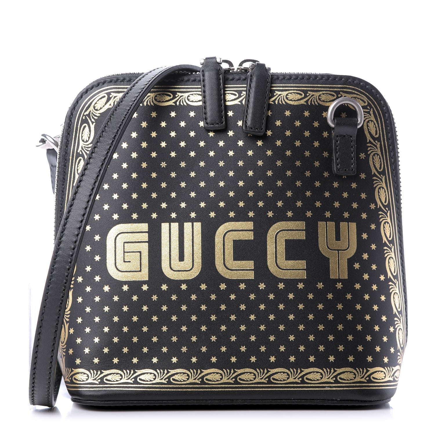 Gucci X SEGA Calfskin GUCCY Stars Mini Dome Shoulder Bag Black Gold 1 of 10