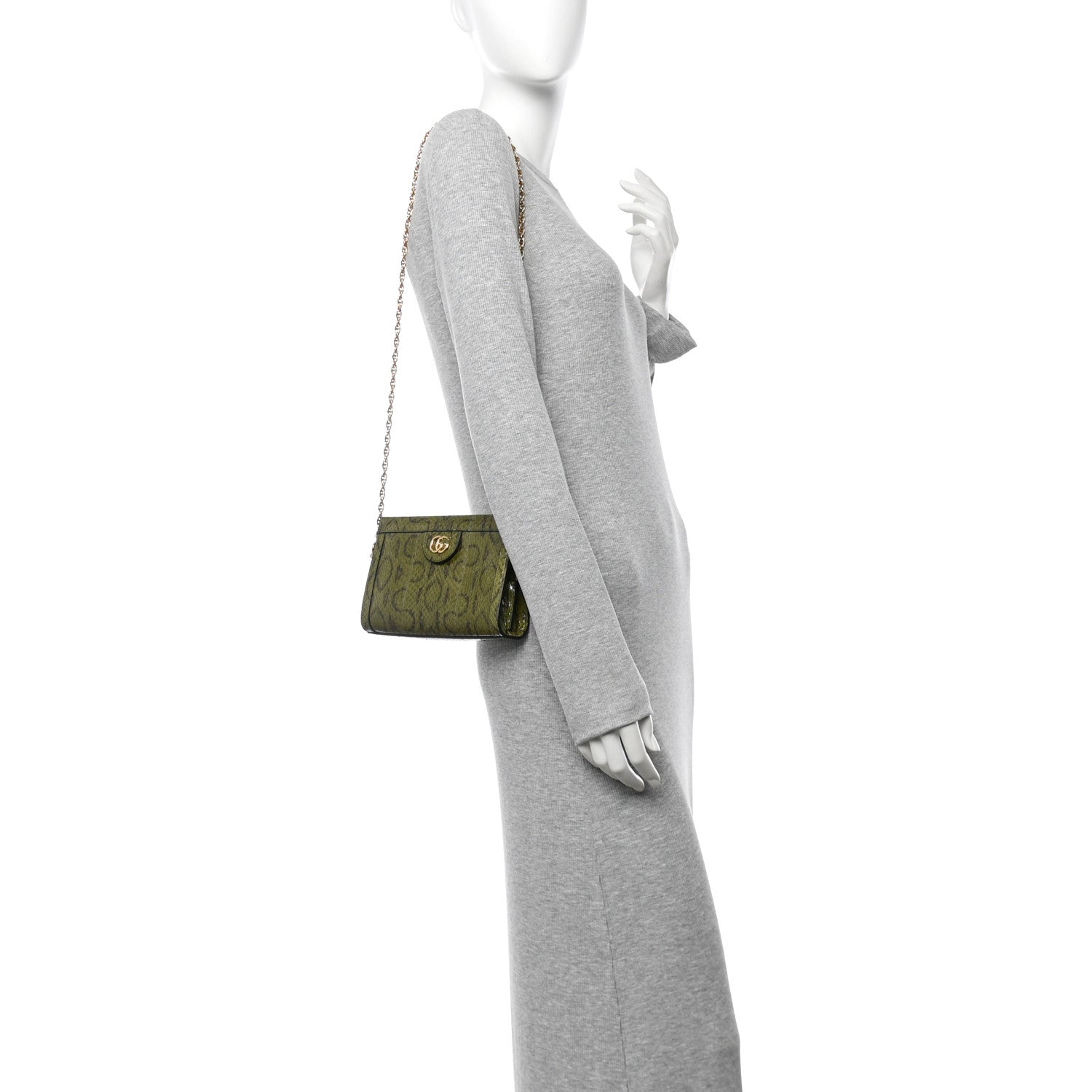 Gucci Snakeskin GG Mini Ophidia Chain Shoulder Bag Green 2 of 10