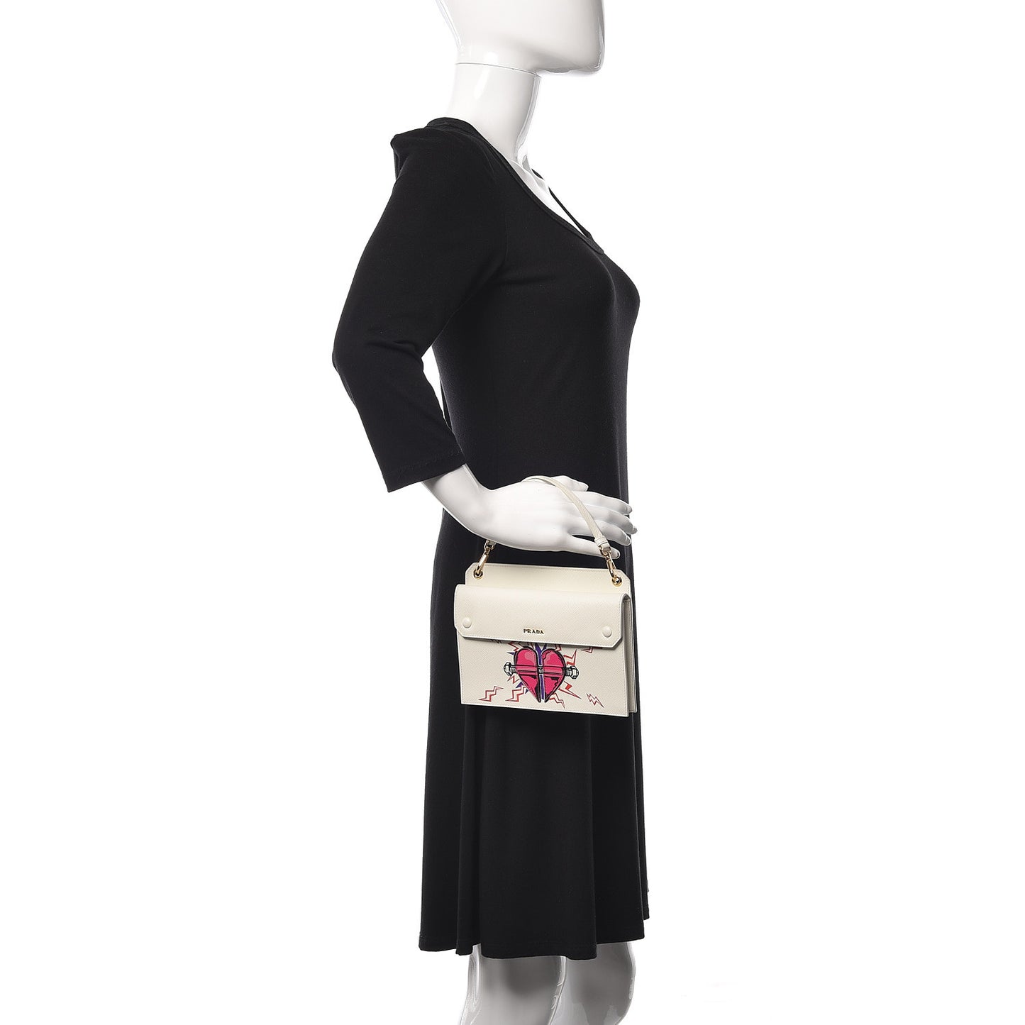 X UNIVERSAL STUDIOS Saffiano Frankenstein Heart Top Handle Flap Bag White Fuxia