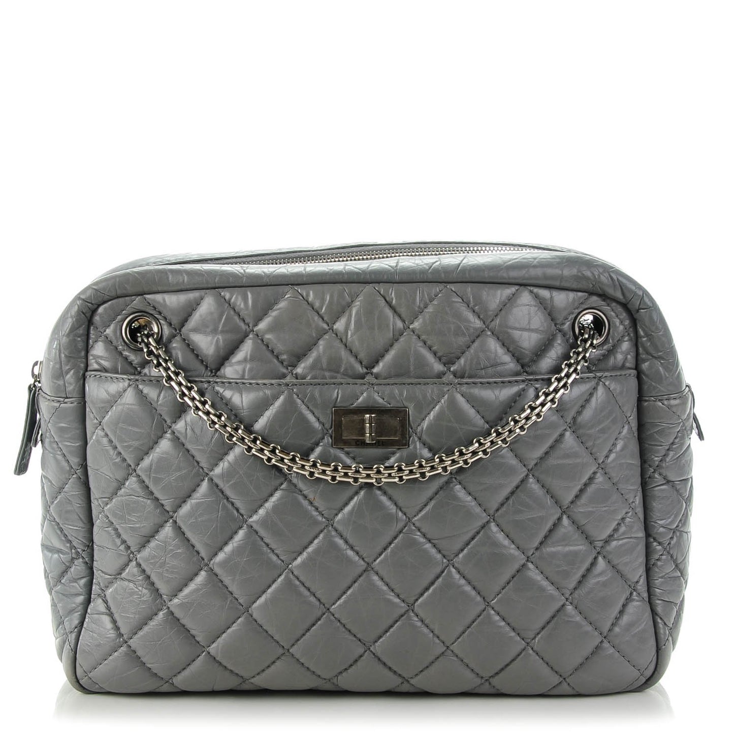 Aged Calfskin Quilted Large Reissue Camera Case Grey