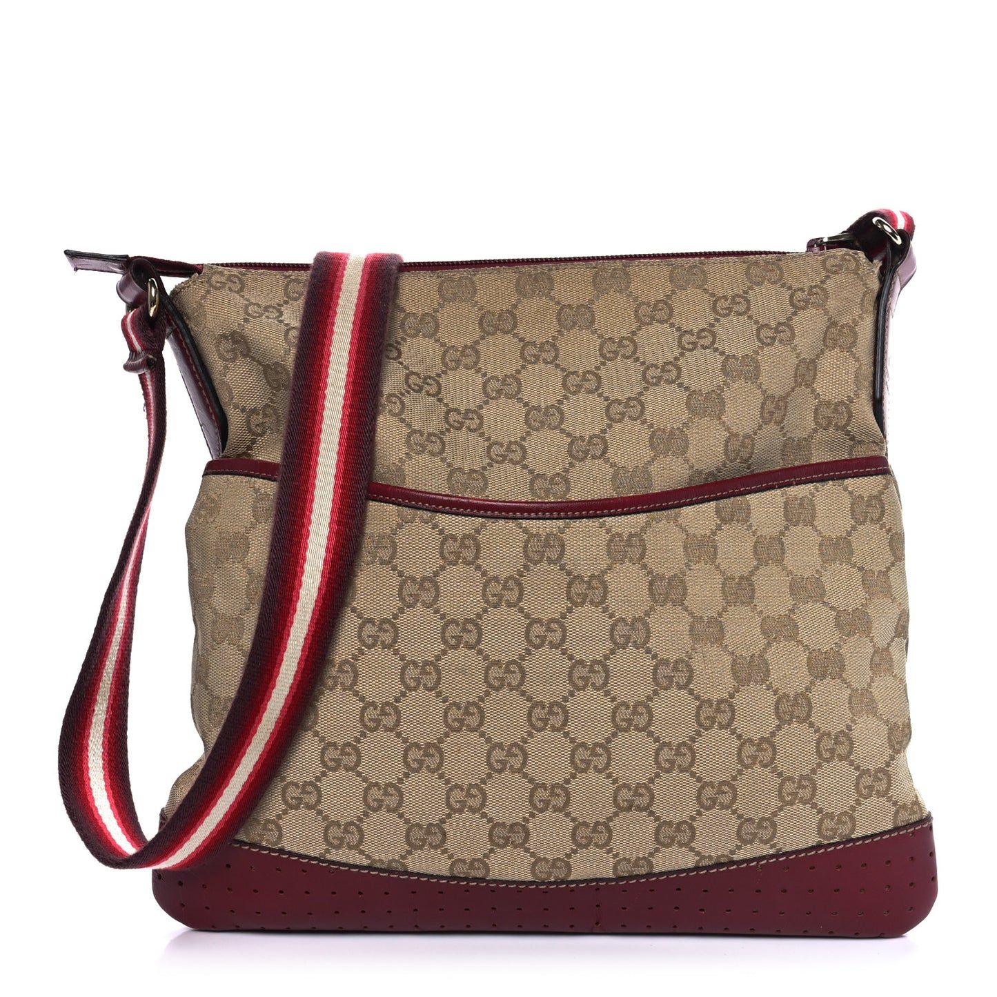 Monogram Calfskin Perforated Medium Flat Messenger Bag Red