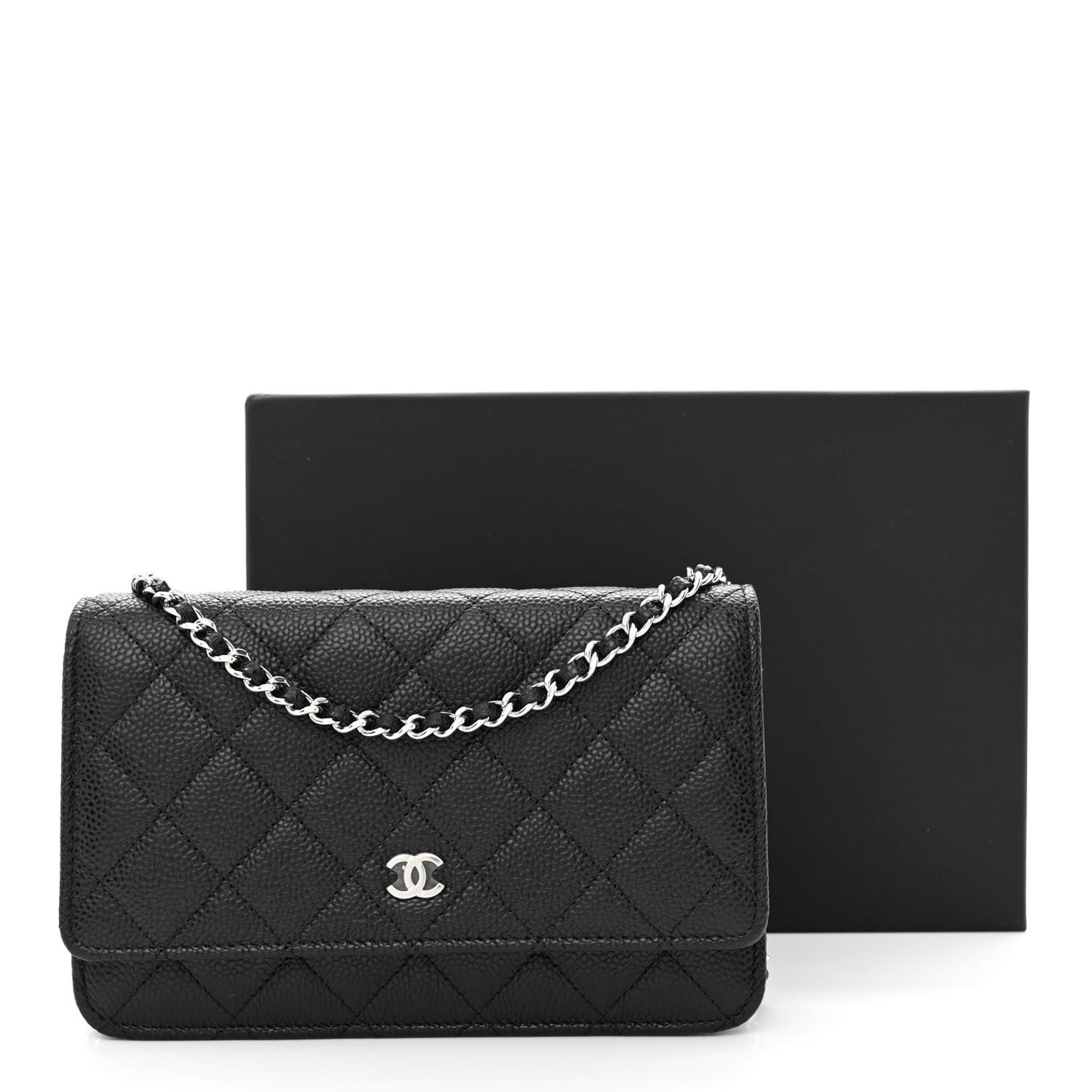 Caviar Quilted Wallet on Chain WOC Black
