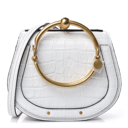 Chloe Suede Calfskin Crocodile Embossed Small Nile Bracelet Bag Brilliant White 1 of 11