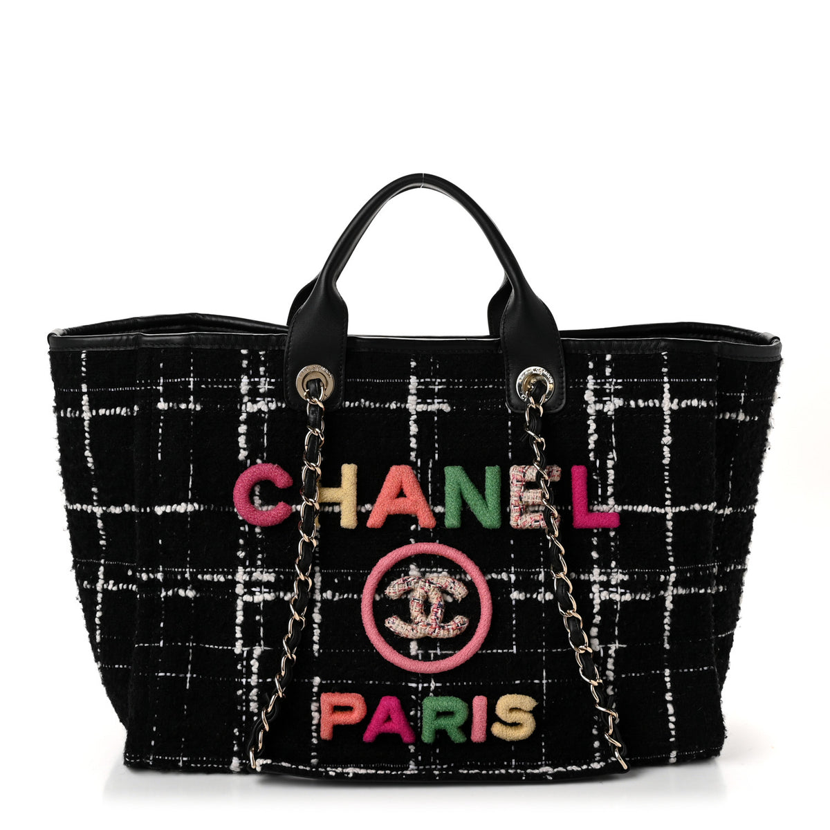Tweed Medium Deauville Tote Black White Multicolor