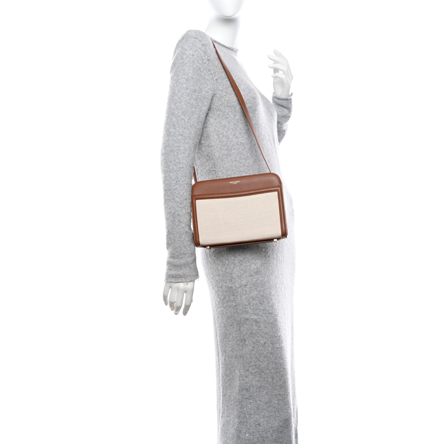 Canvas Calfskin Reverse Satchel Beige Brick