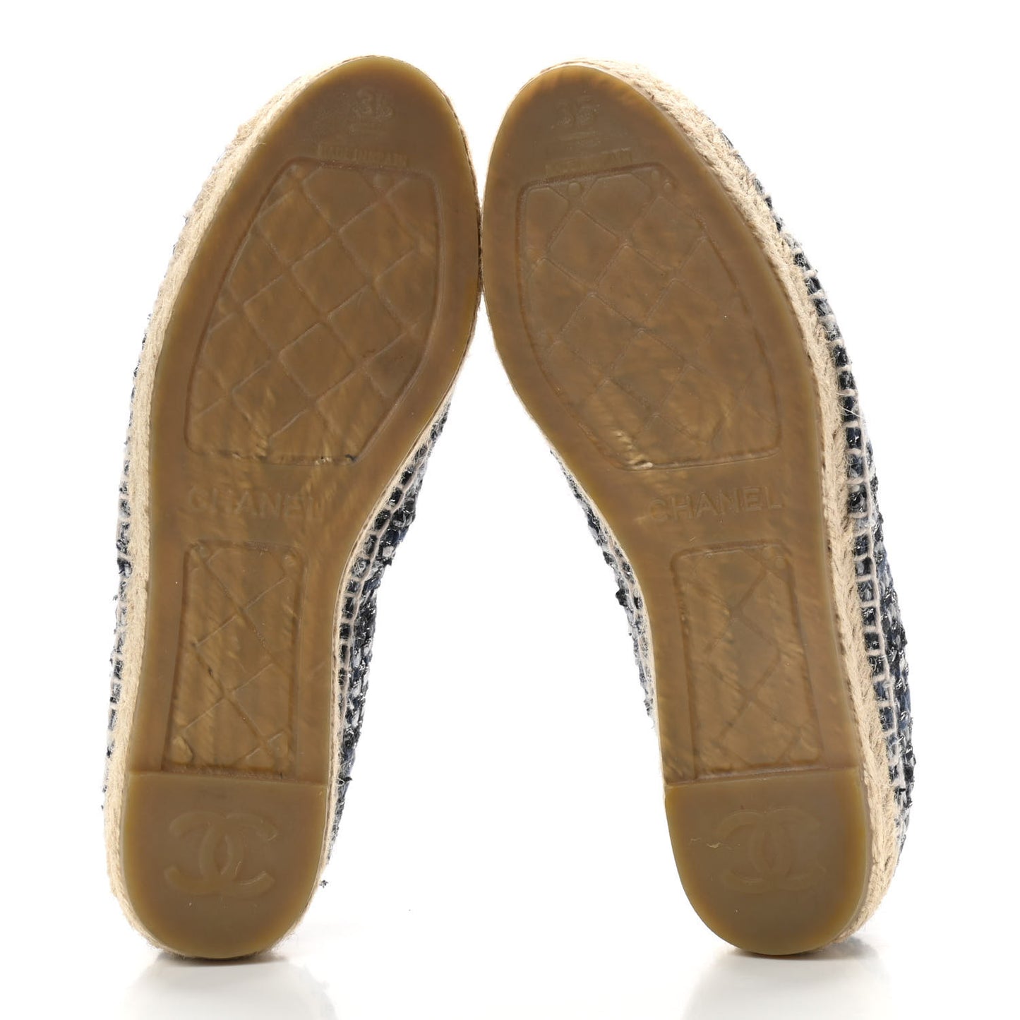Metallic Tweed Lambskin CC Espadrilles 35 Blue Black Silver