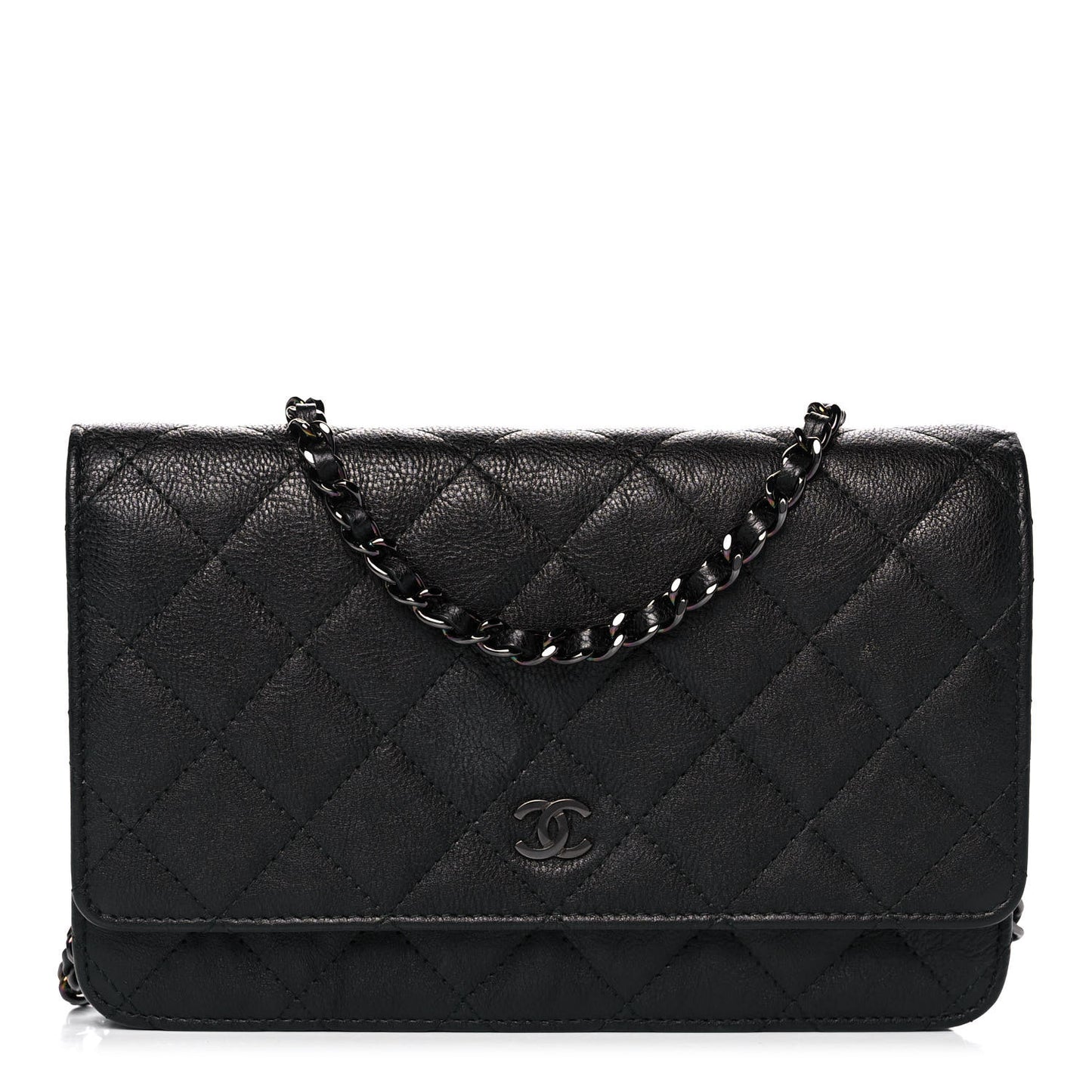 Crumpled Calfskin Quilted Wallet On Chain WOC So Black