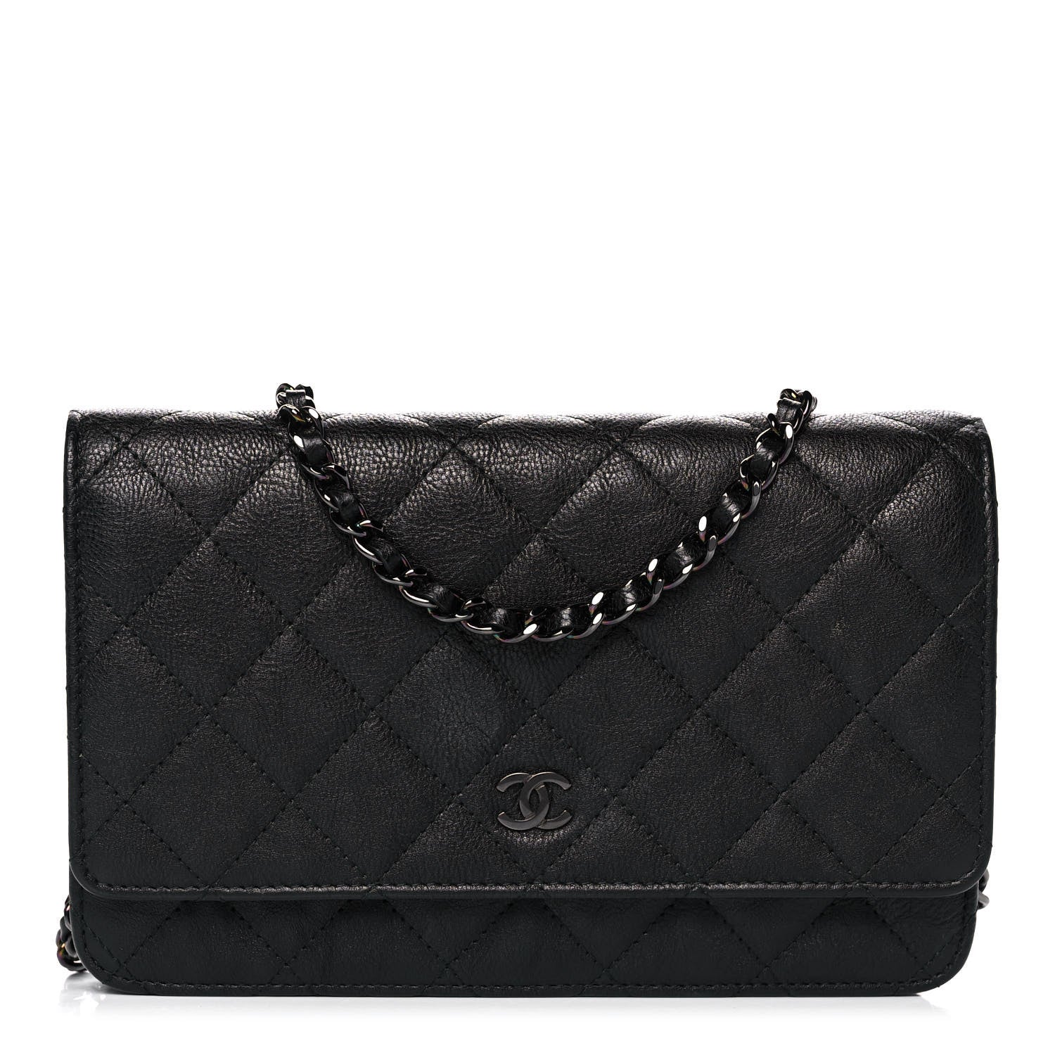 Chanel Crumpled Calfskin Quilted Wallet On Chain WOC So Black 1 of 16