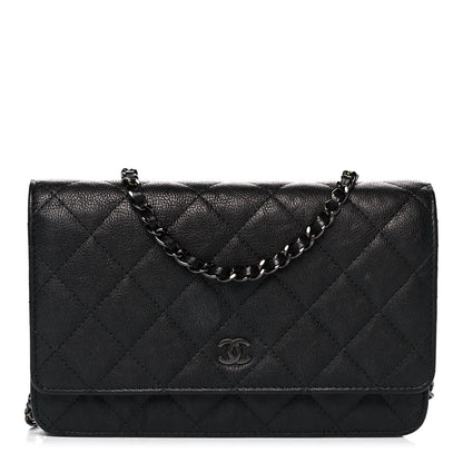Chanel Crumpled Calfskin Quilted Wallet On Chain WOC So Black 1 of 16