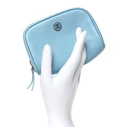Chanel Grained Calfskin CC Button Small Pouch Cosmetic Case Blue 2 of 11